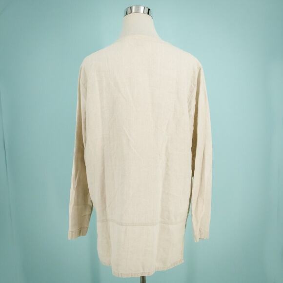 L.L. Bean Size Large L Tan Beige Neutral Collarless Button Long Sleeve Tunic Top - Picture 3 of 6